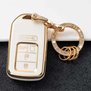 Gematay For Honda Key Fob Cover, Car Key Case Protector for Honda Civic Accord Pilot CRV Odyssey Key Fob Shell with keychain, White