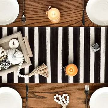 Artoid Mode Watercolor Stripes Hello Pumpkin Thanksgiving Table Runner, Seasonal Fall Harvest Vintage Kitchen Dining Table Decoration for Indoor Outdoor Home Party Decor 13 x 72 Inch