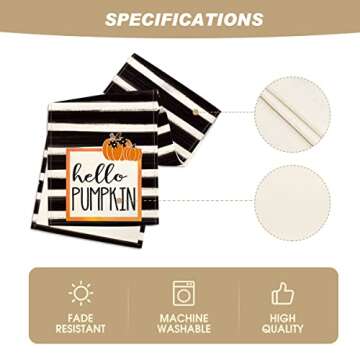 Artoid Mode Watercolor Stripes Hello Pumpkin Thanksgiving Table Runner, Seasonal Fall Harvest Vintage Kitchen Dining Table Decoration for Indoor Outdoor Home Party Decor 13 x 72 Inch