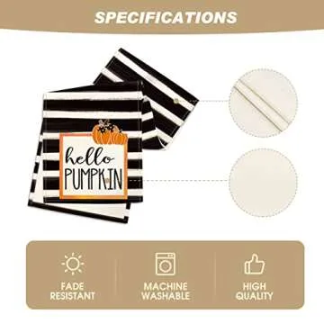 Artoid Mode Watercolor Stripes Hello Pumpkin Thanksgiving Table Runner, Seasonal Fall Harvest Vintage Kitchen Dining Table Decoration for Indoor Outdoor Home Party Decor 13 x 72 Inch