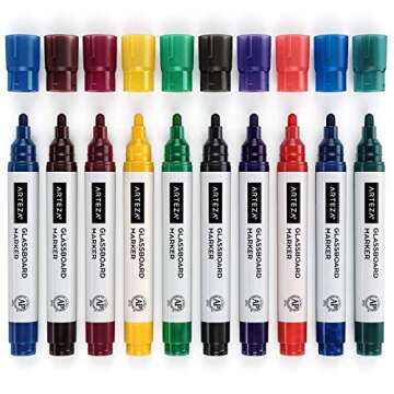 ARTEZA 10-Color Glass Board Dry Erase Markers - Versatile & Washable