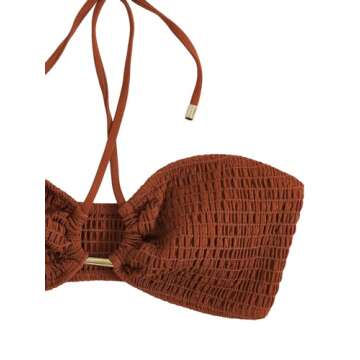 SweatyRocks Women's 2 Piece Bathing Suit Ribbed Tie Side Halter Bikini Swimsuit Dark Brown Small