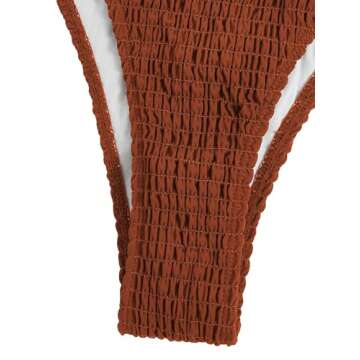 SweatyRocks Women's 2 Piece Bathing Suit Ribbed Tie Side Halter Bikini Swimsuit Dark Brown Small