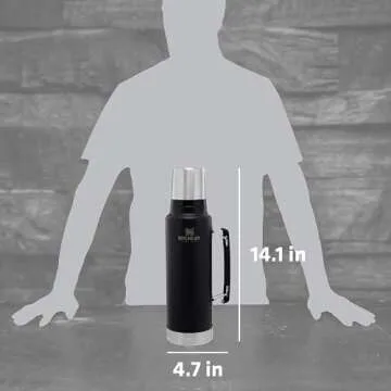 Stanley Classic Vacuum Insulated Wide Mouth Bottle - Matte Black - BPA-Free 18/8 Stainless Steel Thermos for Cold & Hot Beverages - 1.5 QT