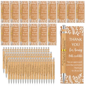 ReliThick 100 Employee Appreciation Gift Set with Bamboo Pens & Cards