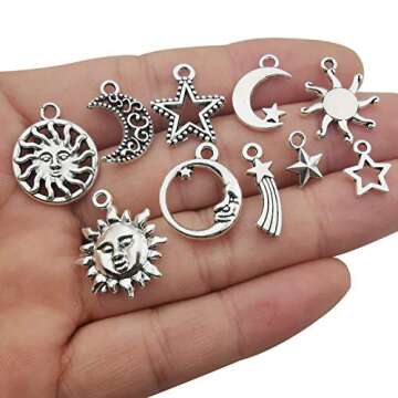 100g(80pcs) Craft Supplies Mixed Antique Silver Sun Moon Stars Charms Pendants for Crafting, Jewelry...