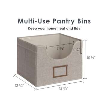 StorageWorks Closet Storage Bins, Fabric Storage Bins, Shelf Storage Baskets with Cutout Window and 2 Handles, Closet Bins for Shelves, Large, Brown, 4-Pack