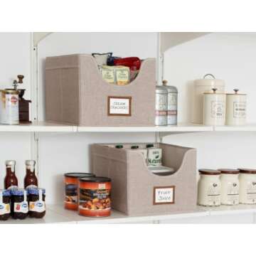 StorageWorks Closet Storage Bins, Fabric Storage Bins, Shelf Storage Baskets with Cutout Window and 2 Handles, Closet Bins for Shelves, Large, Brown, 4-Pack