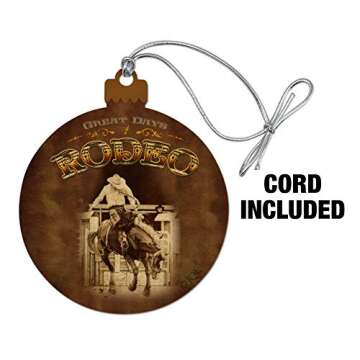 GRAPHICS & MORE Cowboy Western Rodeo Vintage Horse Bucking Riding Wood Christmas Tree Holiday Orname...