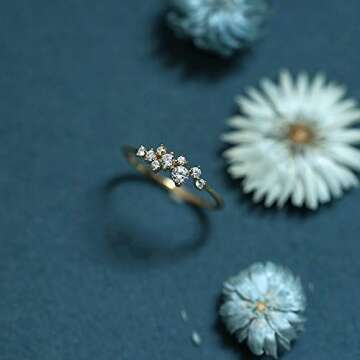 Simple 18k Gold plated Rings for Teen Girls White Studded Eternity Wedding Ring 925 Sterling Silver ...