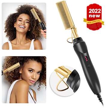 Hot Ceramic Hair Straightener, Electric Heating Brush for Travel - Anti-Scald Beard Press with Curling Iron