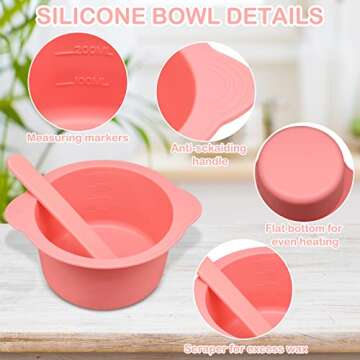 Silicone Wax Warmer Liners with Spatula Sticks - 2 Pcs Non-Stick Reusable Wax Melt Bowls for Hair Re...
