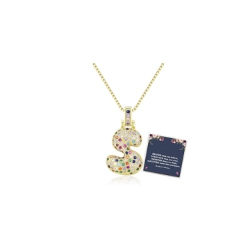 DIOWUS Women's Bubble Letter Necklace - Colorful Initial Pendant Jewelry