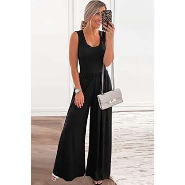 PRETTYGARDEN Women’s Summer Sleeveless Tank Jumpsuits High Waist Low Cut Casual Scoop Neck Fit And Flare Long Pants Rompers(Black, Small)