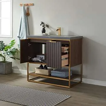 Luxury Vinnova Donostia 36" Bathroom Vanity in Light Walnut