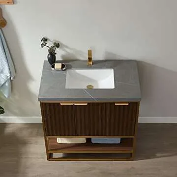 Luxury Vinnova Donostia 36" Bathroom Vanity in Light Walnut