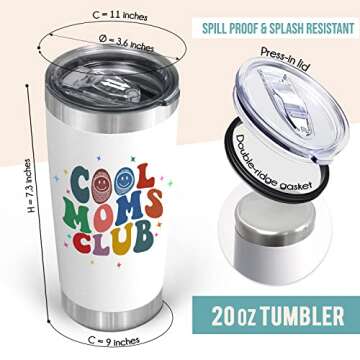 TEEZWONDER Gifts for Mom from Daughter, Son - Mothers Day, Christmas, Birthday Gifts for Women, Mama, Stepmom, Mother in Law - Cool Moms Club 20 oz Stainless Steel Tumbler