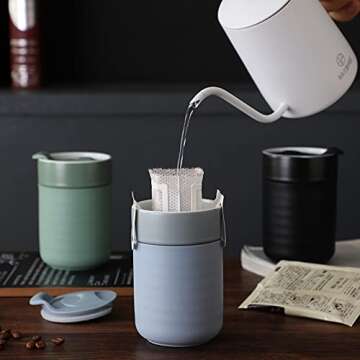 Ceramic Coffee Mug, Reusable Insulated Coffee Cups with Lids Cute Travel Mugs Protective Silicone Sleeve, 10 Ounces, To Go Mug for Coffee Tea Portable Office or Home Cups Dishwasher Safe (blue)