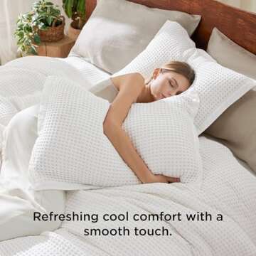Bedsure Waffle Duvet Cover Queen - Moisture-Wicking Cotton Blend Rayon Derived from Bamboo Duvet Cov...