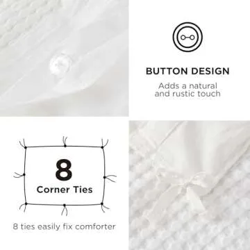 Bedsure Waffle Duvet Cover Queen - Moisture-Wicking Cotton Blend Rayon Derived from Bamboo Duvet Cover for Hot Sleepers, Cooling Bedding Set with a Vintage Charm, 3 Pieces (Coconut White, 90"x90")