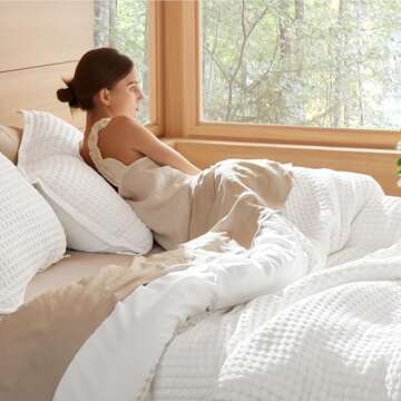 Bedsure Waffle Duvet Cover Queen - Moisture-Wicking Cotton Blend Rayon Derived from Bamboo Duvet Cover for Hot Sleepers, Cooling Bedding Set with a Vintage Charm, 3 Pieces (Coconut White, 90"x90")