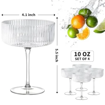 4 Pcs Hand Blown Martini Glass Set in Gift Box