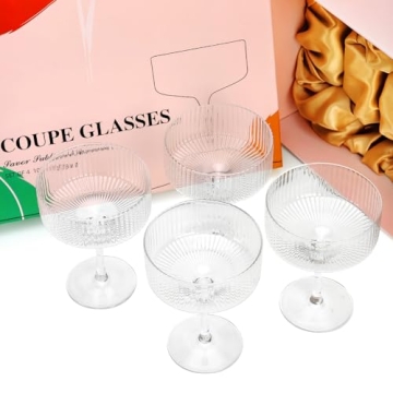 4 Pcs Hand Blown Martini Glass Set in Gift Box