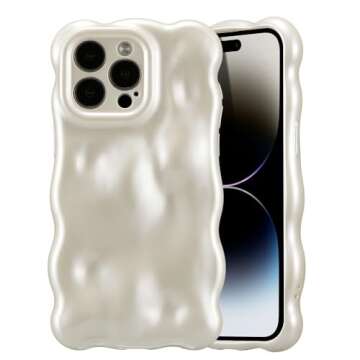 UEEBAI Ripple Case for iPhone 14 Pro Max, Cute Silver Cover Wave Shape for iPhone Case Pretty Aesthe...