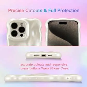 UEEBAI Ripple Case for iPhone 14 Pro Max, Cute Silver Cover Wave Shape for iPhone Case Pretty Aesthetic 3D Phone Cover, Water Ripple Shell 3D Chrome Design for Women and Girl, Pearl White