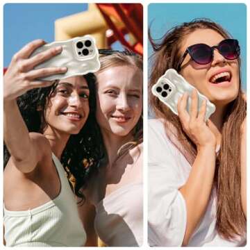 UEEBAI Ripple Case for iPhone 14 Pro Max, Cute Silver Cover Wave Shape for iPhone Case Pretty Aesthetic 3D Phone Cover, Water Ripple Shell 3D Chrome Design for Women and Girl, Pearl White