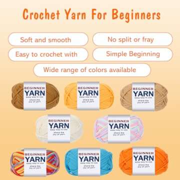 WSICSE 8x50g Beginner Crochet Yarn, Cotton Yarn for Crocheting Easy-to-See Stitches Chunky Thick Soft Yarn for Beginners Crocheting Kit