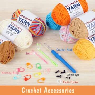 WSICSE 8x50g Beginner Crochet Yarn, Cotton Yarn for Crocheting Easy-to-See Stitches Chunky Thick Soft Yarn for Beginners Crocheting Kit