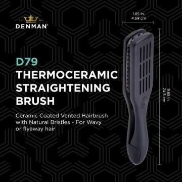 Denman D79 Thermoceramic Hair Straightening Brush - with Boar Bristles - For Wide, Wavy, Curly, Coil...