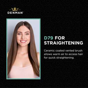 Denman D79 Thermoceramic Hair Straightening Brush - with Boar Bristles - For Wide, Wavy, Curly, Coily Hair – Black