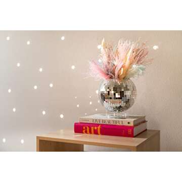 Havenstone Home Hanging Disco Ball Planter 8" - with Acrylic Stand and Macrame Plant Hanger - Home Décor, Room Décor, Patio or Boho Décor, Mirror Disco Planter, Disco Decor (8" with Base)