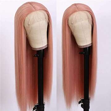 Missyvan Long Straight Hair Pink Color Lace Wigs Glueless Heat Resistant Fiber Hair Synthetic Lace F...