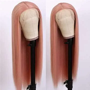 Missyvan Long Straight Hair Pink Color Lace Wigs Glueless Heat Resistant Fiber Hair Synthetic Lace F...