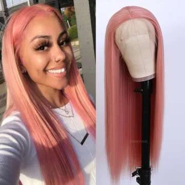 Missyvan Long Straight Hair Pink Color Lace Wigs Glueless Heat Resistant Fiber Hair Synthetic Lace Front Wigs for Fashion Women