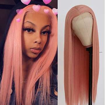 Missyvan Long Straight Hair Pink Color Lace Wigs Glueless Heat Resistant Fiber Hair Synthetic Lace Front Wigs for Fashion Women