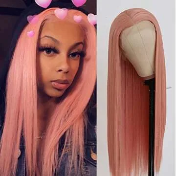 Missyvan Long Straight Hair Pink Color Lace Wigs Glueless Heat Resistant Fiber Hair Synthetic Lace Front Wigs for Fashion Women