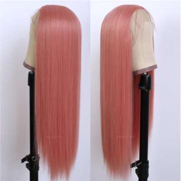Missyvan Long Straight Hair Pink Color Lace Wigs Glueless Heat Resistant Fiber Hair Synthetic Lace Front Wigs for Fashion Women