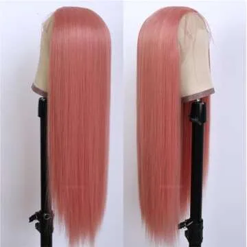 Missyvan Long Straight Hair Pink Color Lace Wigs Glueless Heat Resistant Fiber Hair Synthetic Lace Front Wigs for Fashion Women