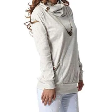 Levaca Long Sleeve Shirts For Women Cowl Neck Tunics for Leggings - Grey S V02
