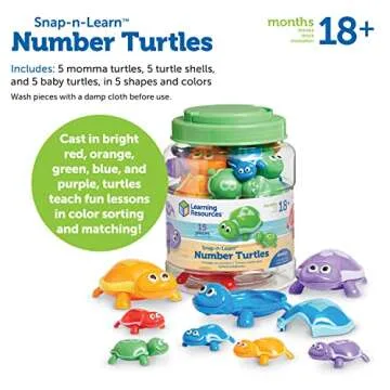 Learning Resources Number Turtles Set - 15 Pieces, Ages 18+ months Fine Motor Toys for Toddlers, Counting Toys for Toddlers, Color & Sorting Toy, Turtle Toys for Kids