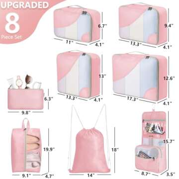 OlarHike 8 Set Packing Cubes for Travel, Sturdy Suitcase Organizer in 4 Sizes (Extra Large, Large, M...