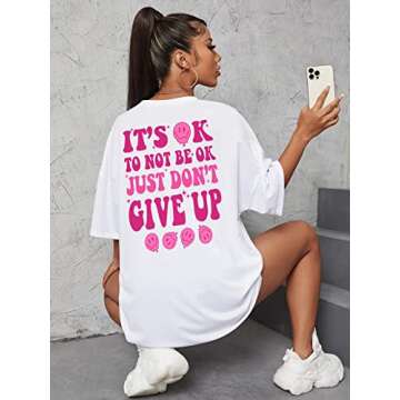 COZYEASE Women's Graphic Tees Tops Short Sleeve Round Neck Casual Oversized T Shirts White and Pink ...