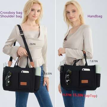 ZHMO Canvas Tote Bag for Women with Pockets and Zipper
