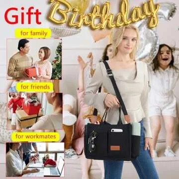 ZHMO Canvas Tote Bag for Women with Pockets and Zipper