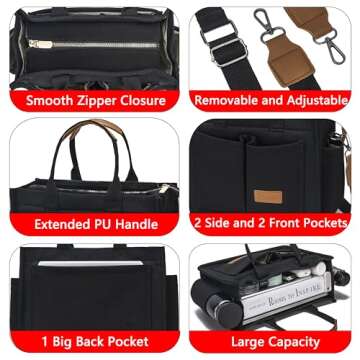 ZHMO Canvas Tote Bag for Women with Pockets and Zipper