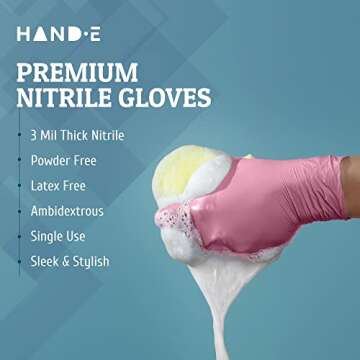 Hand-E Pink Nitrile Disposable Gloves - 200 Count for Beauty & Cooking